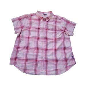 Eddie Bauer Womens Adventure Shirt XXL Pink Plaid Short Sleeve Button-Up Hiking